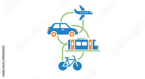 Transportation Modes Illustration with Various Vehicles.