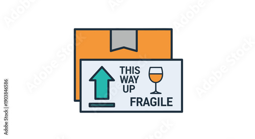Fragile package shipping label with wine glass icon.