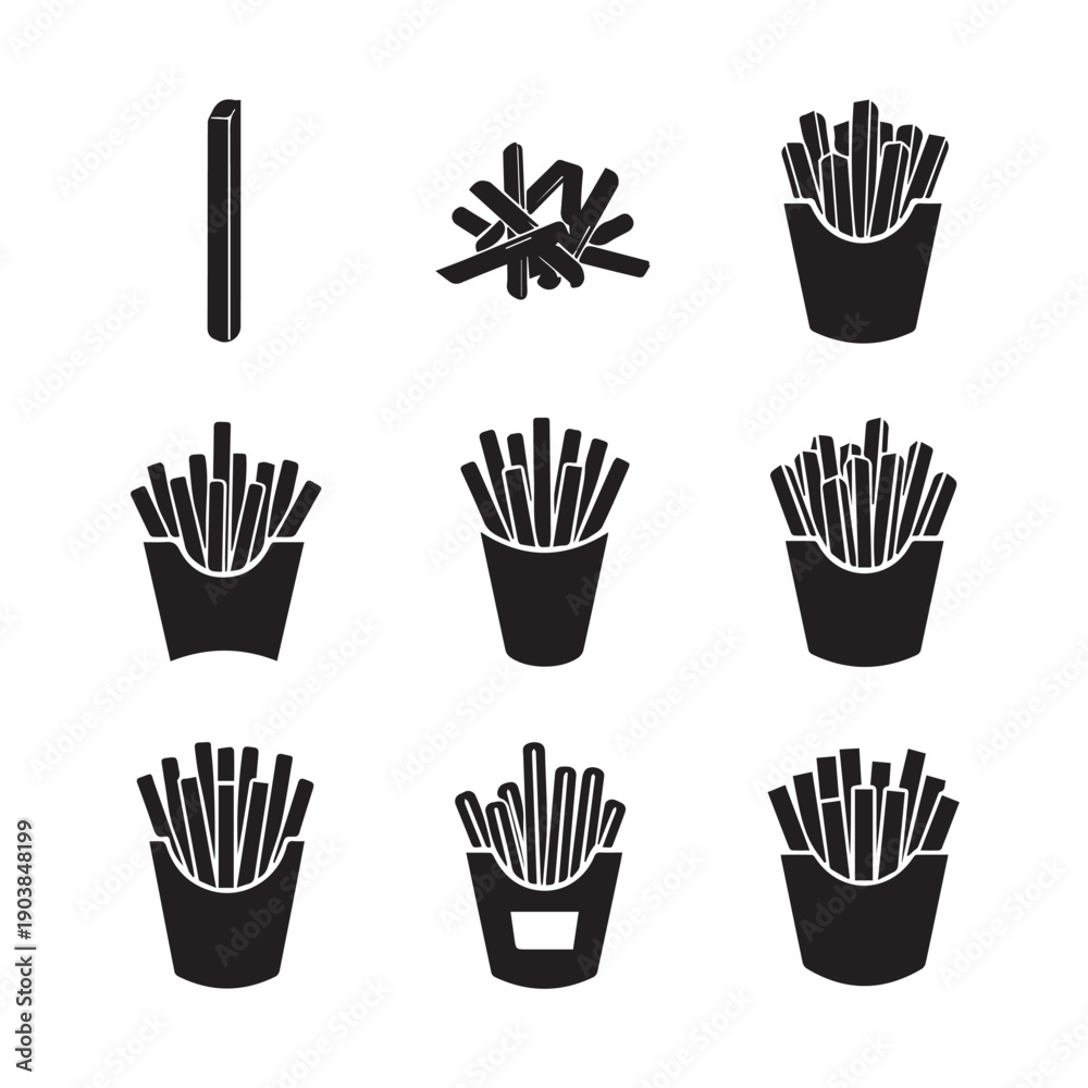Fototapeta premium French Fries Icons Collection, Fast Food Vector Graphics
