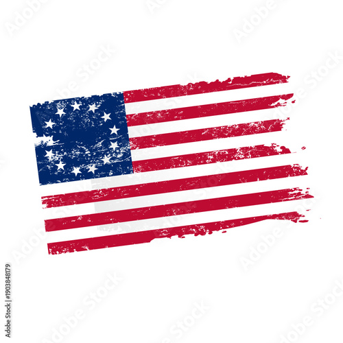Grunge Betsy Ross flag of the United States with 13 stars, vintage distressed style, vector illustration isolated on white background