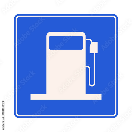 Blue Informational Traffic Sign Indicating Gas Station and Fuel Pump Location