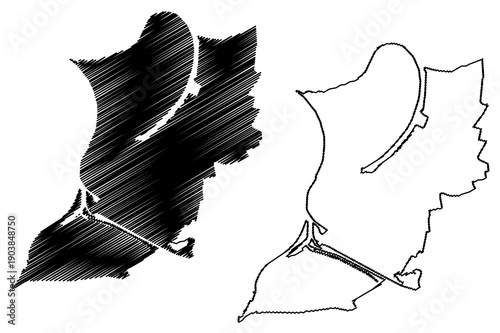 Doesburg municipality (Kingdom of the Netherlands, Holland, Gelderland or Guelders province) map vector illustration, scribble sketch Doesburg map