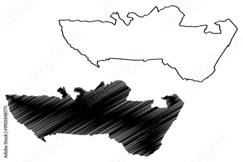 Doetinchem municipality (Kingdom of the Netherlands, Holland, Gelderland or Guelders province) map vector illustration, scribble sketch Deutekem map