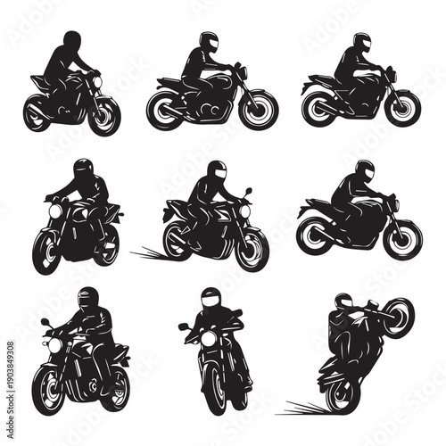 Motorcycle Rider Silhouettes Collection - Dynamic Poses and Actions