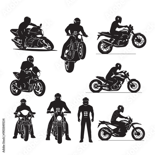 Motorcycle Riders Silhouettes Collection Vector Illustration