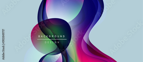 Abstract fluid shapes overlap, creating vibrant color gradients. Text reads background design within central form. Minimalist aesthetic.