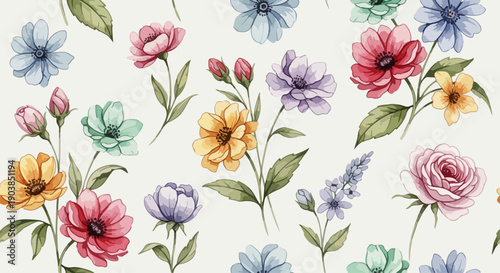 Cheerful Spring Flowers Decorative Pattern