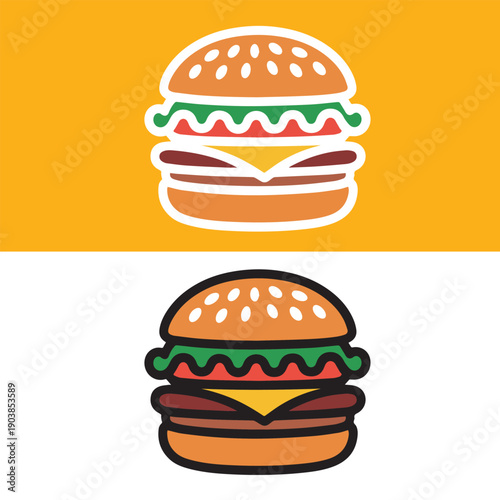 Flat Design Hamburger and Cheeseburger Vector Icons, Fast food Burger logo