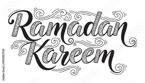 Ramadan kareem Arabic calligraphy lettering with decorative swirls vector