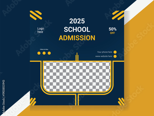 School admission social media post banner, educational social media post square flyer back to school web banner design template.