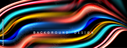 Abstract flowing ribbons, vibrant colors, dark background. Modern design element, dynamic shapes, smooth gradients.