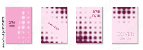 Halftone Template Set. Modern Shapes In Tech Layout. Futuristic Elements On Flat Page. Music Flyer. Minimalist Business Cover. Geometric Graphic Texture. Trendy Halftone Template