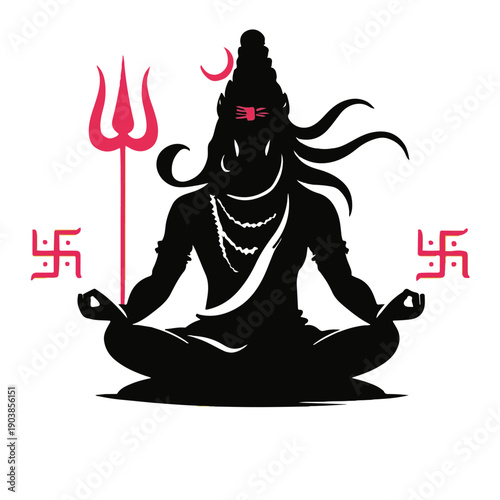 Serene Deity in Meditation: A minimalist silhouette of a divine figure seated in a meditative posture, adorned with symbolic elements that evoke a sense of spiritual depth and reverence.