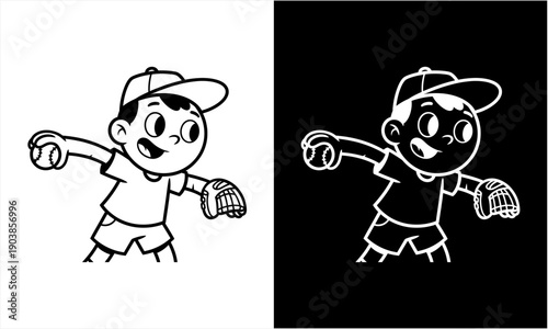 Young boy in baseball cap and glove ready to throw a ball.