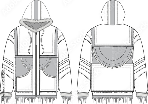 Wool Patch Hoodie Flat Sketch