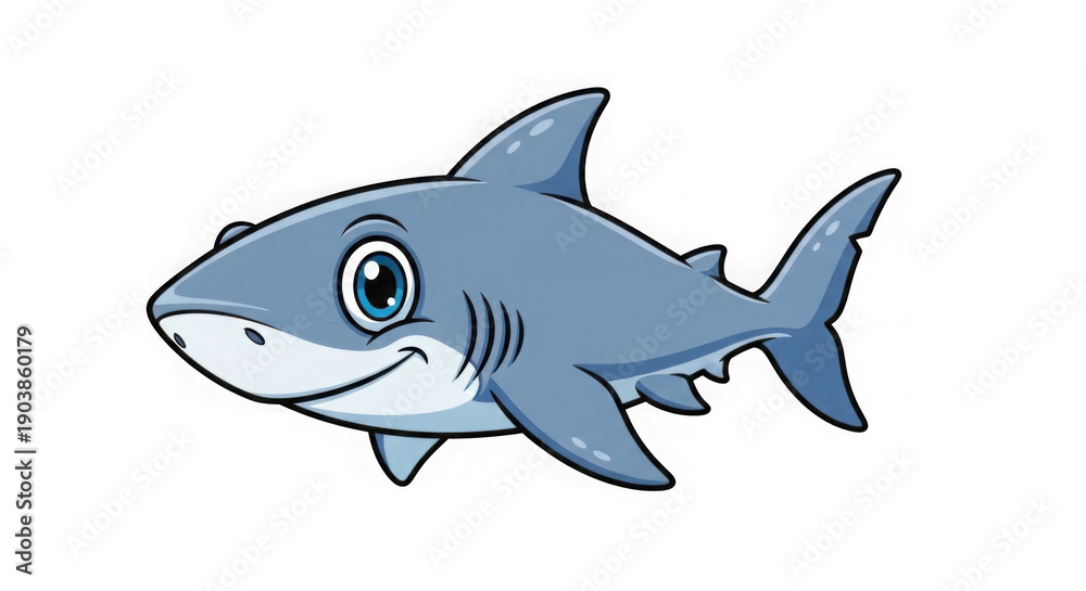 Obraz premium A cartoon shark with a smiling face on a black background