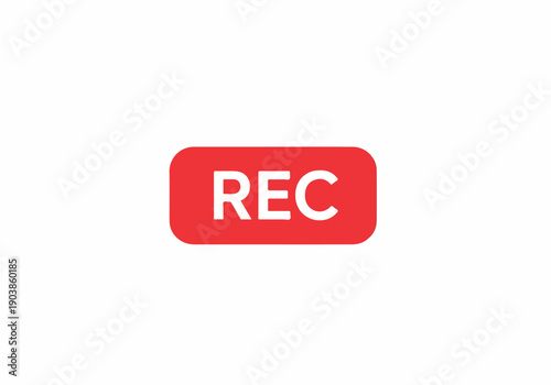 Vivid red digital 'REC' button indicating active recording status, prominently displayed on a clean white background for modern technology and media applications