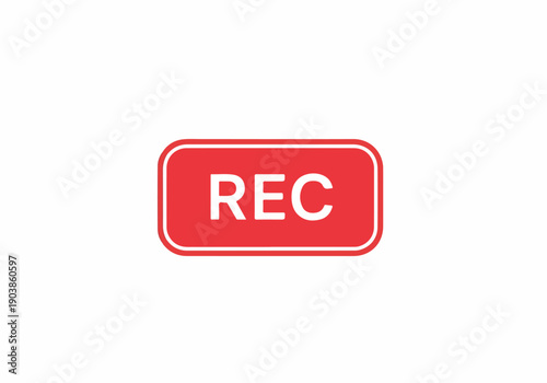 Bright red 'REC' button icon, prominently displayed against a clean white background, symbolizing the start or active state of a recording function for digital media