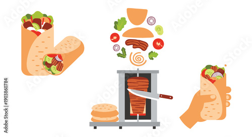 Shawarma Line art filed color creative design