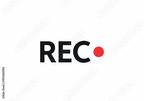 Modern vector graphic depicting a recording status indicator with bold 'REC' letters and a pulsating red circle, signifying active multimedia capture in progress