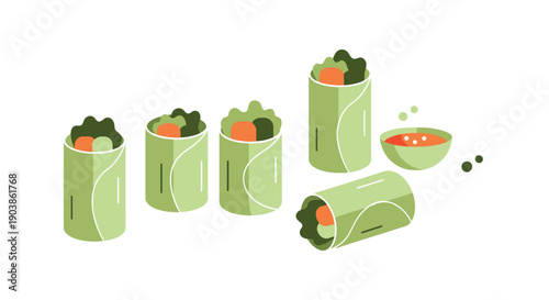 Spring Roll Line art color filled design
