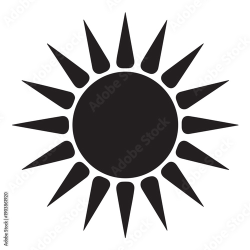 Simple geometric icon representing bright sunshine with pointed triangular rays emanating from central circle shape