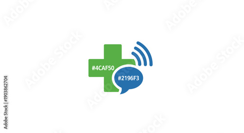 Online Health Consultation Concept with Medical Cross and Chat Bubbles on an Isolated White Background