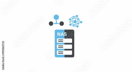 NAS Server Cabinet with Network Connection Icon on Isolated White Background