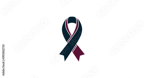 Dark Teal and Maroon Awareness Ribbon Symbol on Isolated White Background
