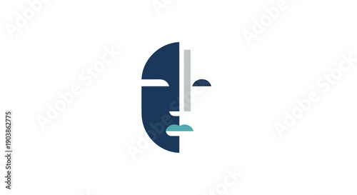 Abstract Half Split Human Face Icon Design on Isolated White Background