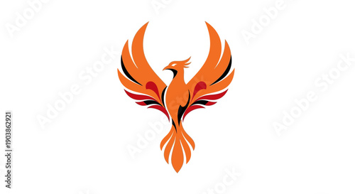 Vibrant Orange Phoenix Bird Logo Symbolizing Rebirth and Strength on Isolated White Background