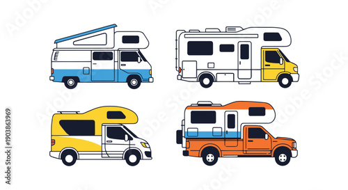 Camper Van Line colorful digital illustration