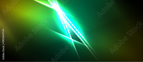 Bright green light streaks across dark background. Vivid energy radiates from central point, creating dynamic visual effect.