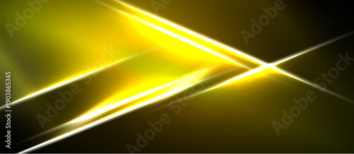 Abstract golden lines intersect black background. Bright energy radiates, creating dynamic visual effect. Modern design, sleek presentation.