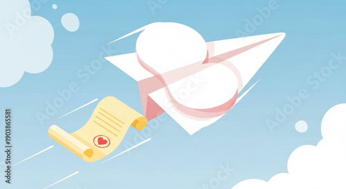 Stunning paper airplane soaring through sky with heartfelt message