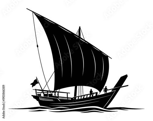 Dhow Sailboat Silhouette - Lateen Rig Vector
