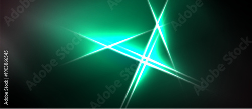 Bright green light streaks intersect dark background. Vivid energy radiates from central point, creating dynamic visual effect.