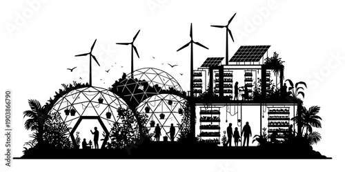 Solarpunk Greenhouse - Minimalist Vector Illustration