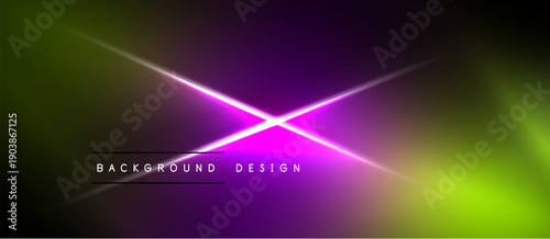 Abstract gradient background. Vibrant purple, green hues blend. Bright light streaks intersect center. Text reads background design. Modern, dynamic visual.