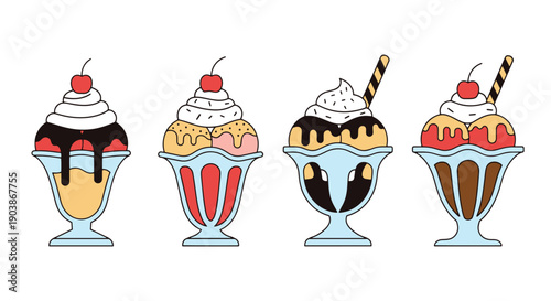 Ice Cream Sundae line art creative concept