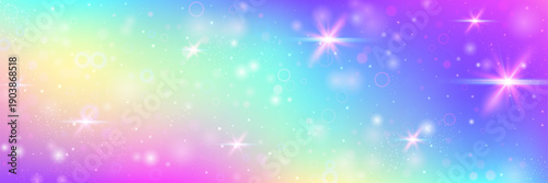 Kawaii Gradient. Pink Magic Hologram And Beautiful Rainbow Pattern. Purple Fairy Background. Bright Neon Backdrop Of Galaxy, Sky, And Universe Light. Blue Kawaii Gradient.