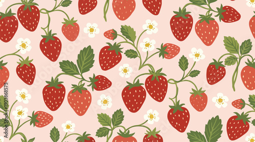 Strawberry Pattern Delight: An eye-catching pattern design composed of vibrant strawberries scattered across a soft, inviting backdrop.