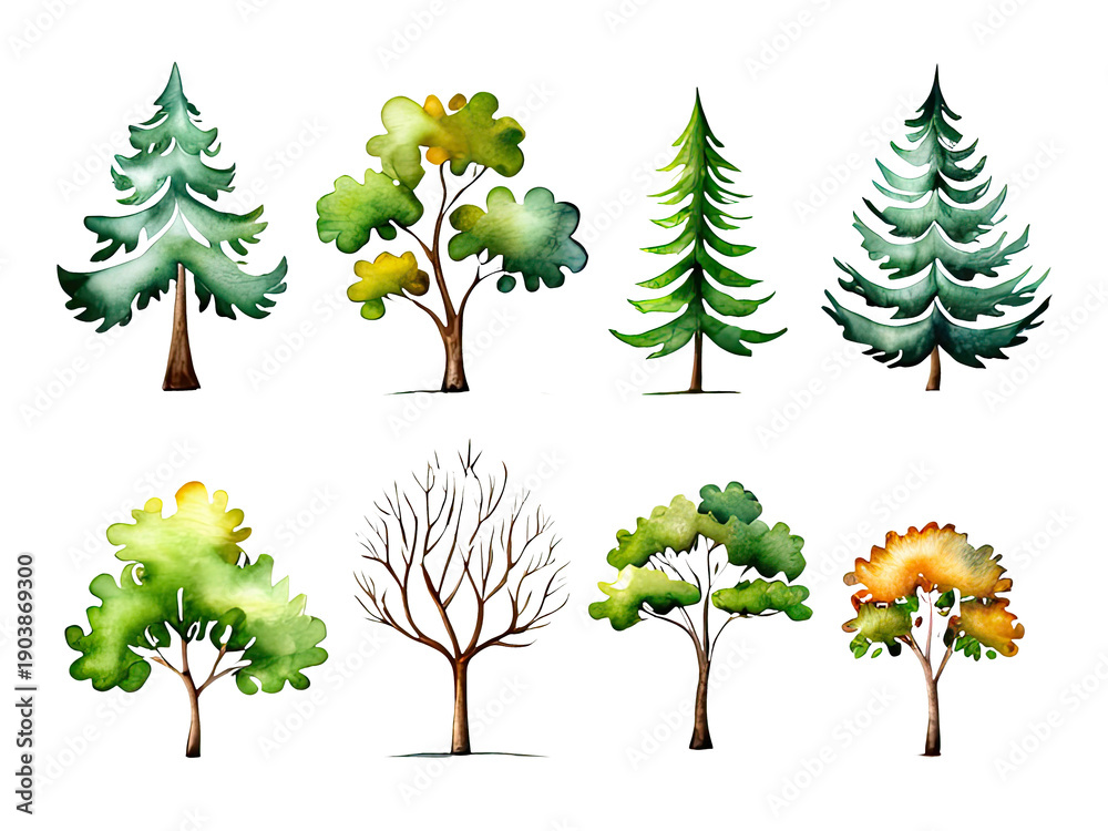 Fototapeta premium A group of trees with colorful paint jobs