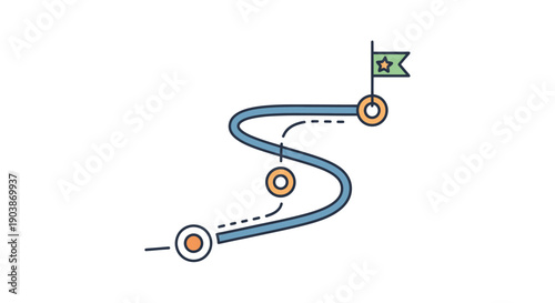 Simple illustration of a winding path with checkpoints and a flag.