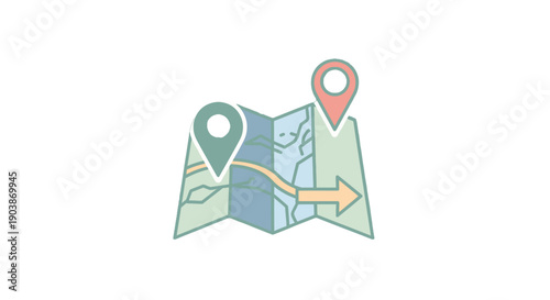 Map Navigation with Location Pins and Direction Arrow.