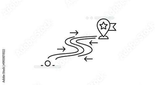 Simple Line Drawing of a Winding Path to a Star-Shaped Goal.