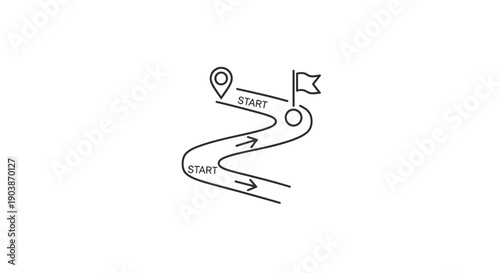 Simple line drawing of a winding path with start and end points.