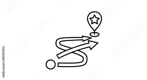 Simple line art navigation map with destination marker and star.