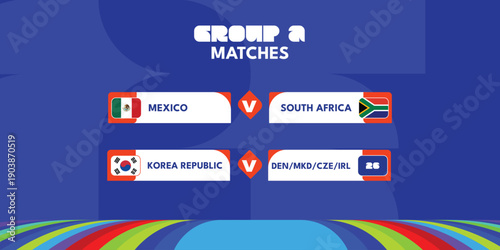 Washington, USA - Feb 6 2026: Group A Matches – Mexico vs South Africa, Korea Republic vs Intercontinental Playoff, 2026 Football Tournament Illustration