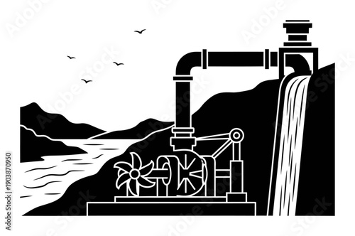 Micro Hydro Generator - Silhouette Vector